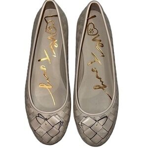 Tory Burch Woven "Love Tory" Flats, size 8 New Cream Color